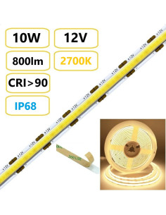 COB LED juosta 10W - 12V - 2700K - IP68 - 5 metrai