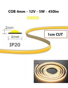 COB LED juosta 4mm 5W - 12V - 3000K - 1cm CUT