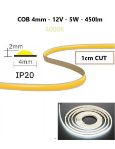 COB LED juosta 4mm 5W - 12V - 4000K - 1cm CUT