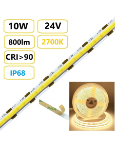 COB LED juosta 10W - 24V - 2700K - IP68 - 10 metrų