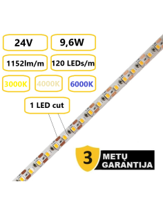 LED juosta kerpama kas 1cm 24V - 9,6W - 6000K - 5 metrų ritė