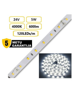 LED juosta - 5W - 24V - 3000K - IP20 4000K 120 LEDų metre
