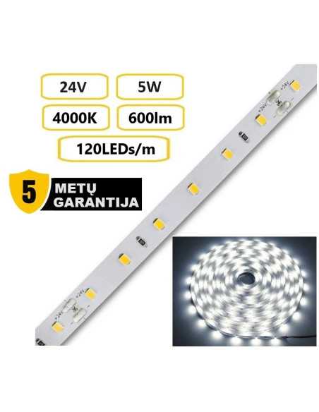 LED juosta - 5W - 24V - 3000K - IP20 4000K 120 LEDų metre LED juosta - 5W - 24V - 3000K - IP20 4000K 120 LEDų metre