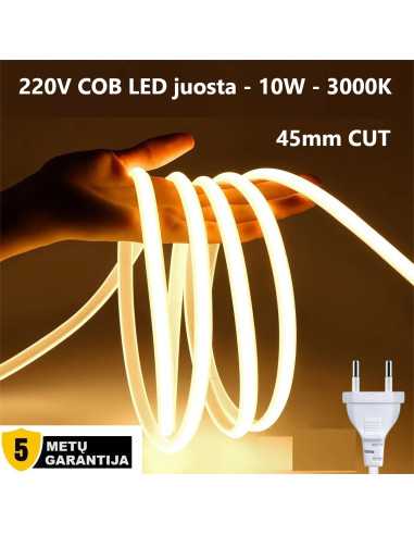 220V COB LED juosta - 10W - 3000K - IP67 - 45mm CUT