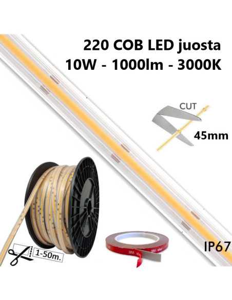 220V COB LED juosta - 10W - 3000K - IP67 - 45mm CUT 220V COB LED juosta - 10W - 3000K - IP67 - 45mm CUT