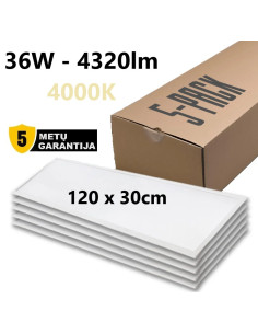 5 x LED panelė 120x30cm - 36W - 4320lm - 4000K