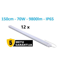 12 x TRI-PROOF hermetinis šviestuvas 150cm - 70W - 9800lm - 4000K - IP65 - IK08