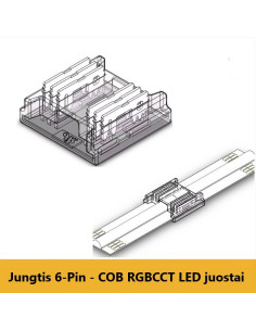 COB RGBCCT LED juostos jungtis - 6 kontaktų 12mm