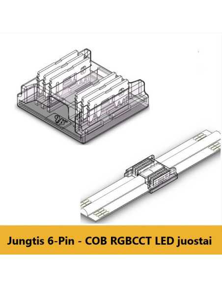 COB RGBCCT LED juostos jungtis - 6 kontaktų 12mm