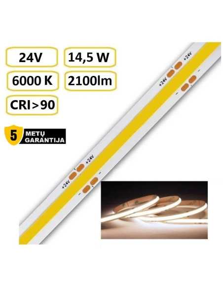COB LED juosta 14,5W - 24V - 6000K - 2100lm - CRI90