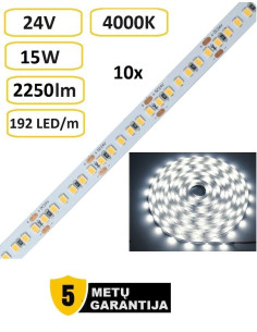 10 x LED juosta - 24V - 15W - 2250lm - 4000K - 192LED - 5 metų garantija