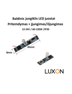 Baldinis LED jungiklis 8mm, 5–24V DC | Įmontuojamas į LED profilį – 5A, baldų apšvietimui