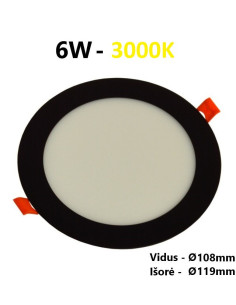Įleidžiama juoda LED panelė 6W 3000K | 500lm, 230V – Luxon.lt