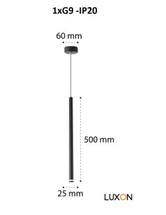 Modernus juodas šviestuvas 50 cm | Metalinis G9 LED šviestuvas – šiuolaikinis interjero apšvietimas