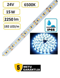 LED juosta - 24V - 15W - 2250lm - 6500K - IP65 - 192LED - 5 metų garantija