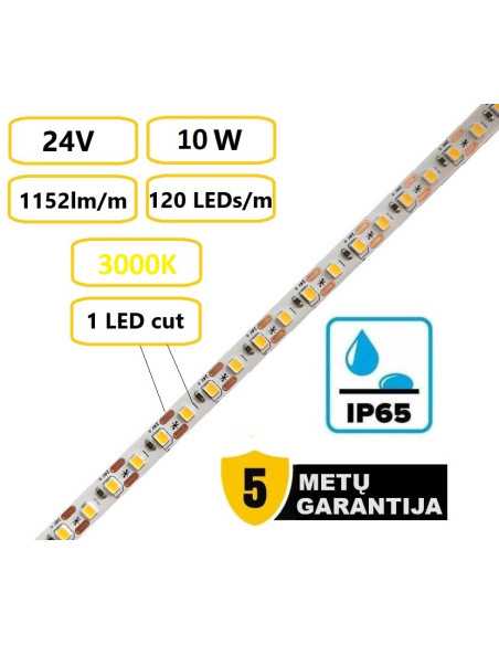 LED juosta Premium 24V 10W/m 3000K IP65 – šilta, kerpama kas 1 cm | Luxon.lt