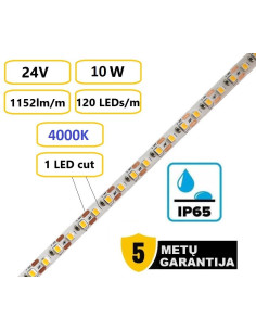 LED juosta Premium 24V - 10W - 4000K - IP65 - kerpama kas 1 cm