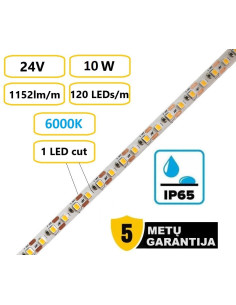 LED juosta Premium 24V - 10W - 6000K - IP65 - kerpama kas 1 cm