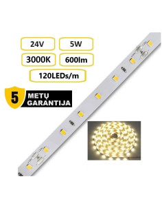 LED juosta - 5W - 24V - 3000K - IP20 šiltai balta
