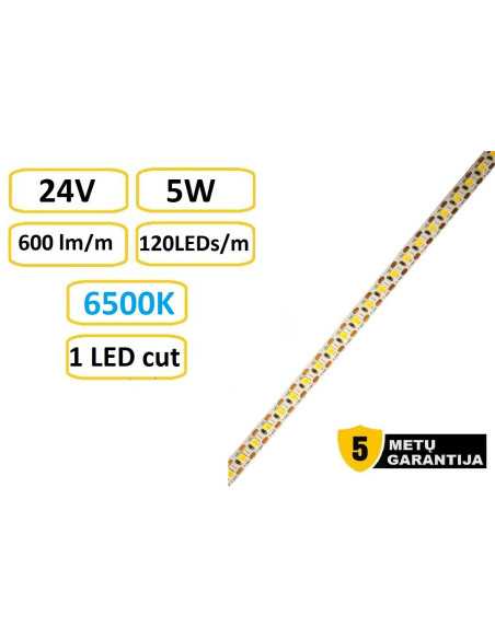 LED juosta - 5W - 24V - 6500K - IP20 - 1cm cut