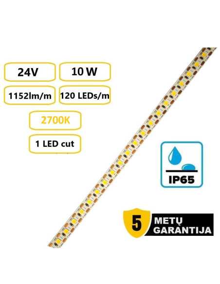 LED juosta Premium 24V - 10W - 2700K - IP65 - kerpama kas 1 cm