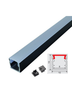 LED juostos profilis U 2m juodas su matiniu dangteliu 10x10mm