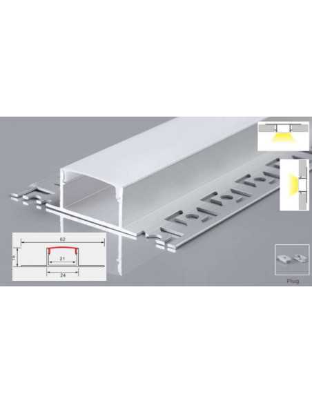 Priglaistomas LED profilis 2m su dangteliu ir užbaigimo galais
