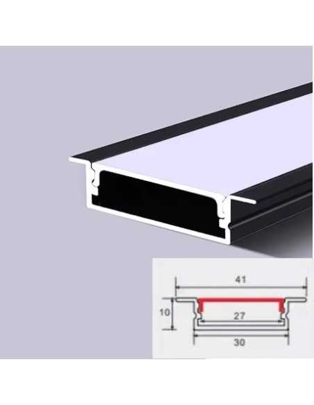 LED juostos profilis juodas - Įleidžiamas V 2m su  matiniu dangteliu 10x30mm