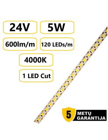 LED juosta 24V 5W 4000K IP20 neutrali balta internetu | Luxon.lt