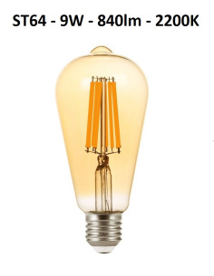 LED filament lemputė E27 ST64 - 9W - 840lm - 2200K