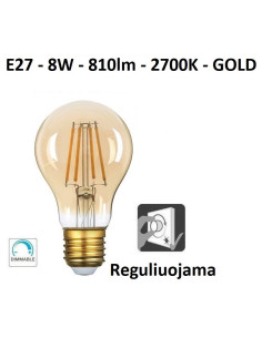 E27 - 8W - 810lm filament reguliuojama LED lemputė GOLD