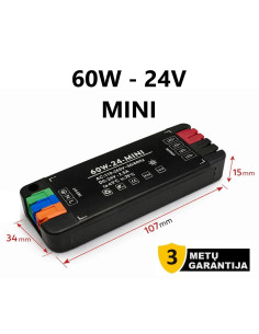 Itin plonas baldinis MINI LED maitinimo šaltinis 24V - 60W