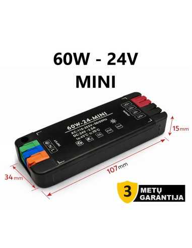 Itin plonas baldinis MINI LED maitinimo šaltinis 24V - 60W