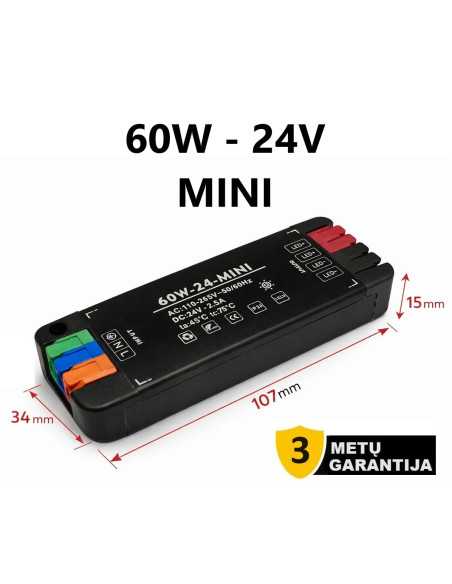 Itin plonas baldinis MINI LED maitinimo šaltinis 24V - 60W