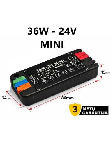 Itin plonas baldinis MINI LED maitinimo šaltinis 24V - 36W