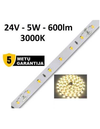 LED juosta - 5W - 24V - 3000K - IP20 šiltai balta