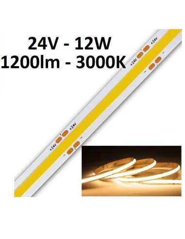 COB LED juosta 12W - 24V - 3000K - 480LEDs/m CRI90