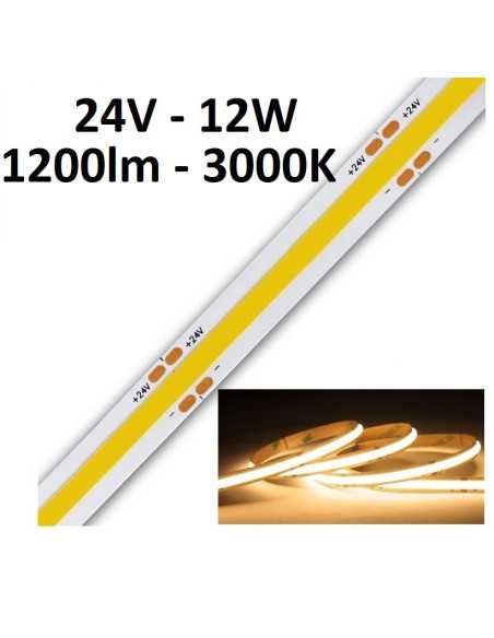 COB LED juosta 12W - 24V - 3000K - 480LEDs/m CRI90
