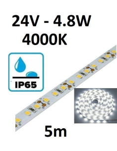 24V LED juosta 4,8W/m - IP65 - 60SMD/m - 4000K - 5 metrai