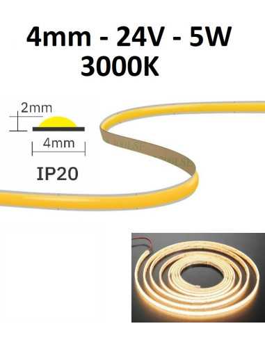 COB LED juosta 4mm 5W - 24V - 3000K - 620LED CRI90