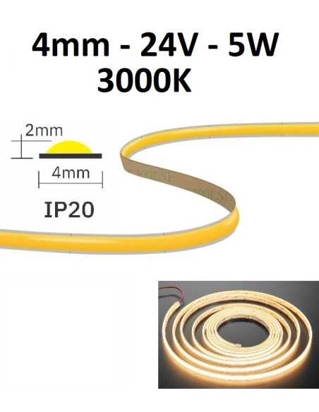 COB LED juosta 4mm 5W - 24V - 3000K - 620LED CRI90