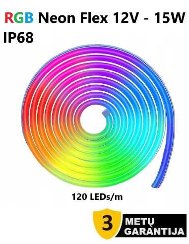 Neon Flex RGB 12V - 15W LED 6x12mm juosta 5m