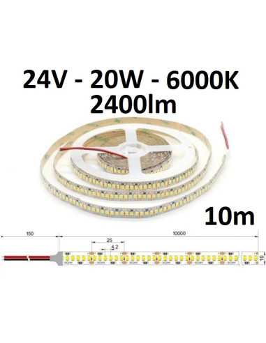 10m x 24V LED juosta - 20W - 6000K - 240LED