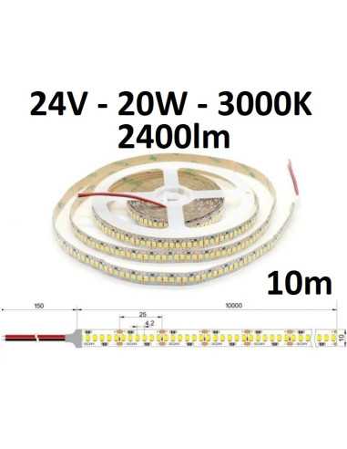 10m x 24V LED juosta - 20W - 3000K - 240LED
