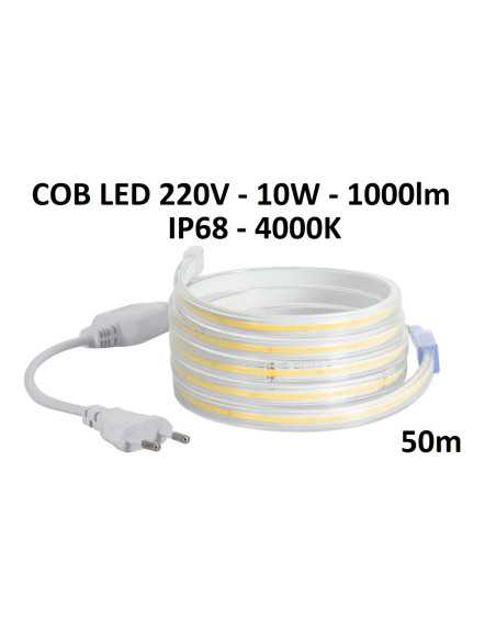 50m x COB LED juosta 220V - 10W - neutrali balta 4000K IP68