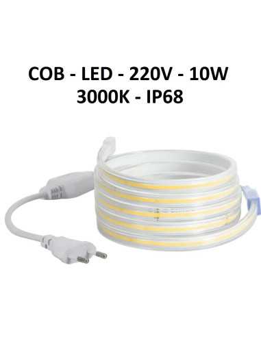 COB LED juosta 220V - 10W - šiltai balta 3000K IP68