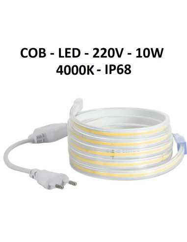 COB LED juosta 220V - 10W - neutrali balta 4000K IP68