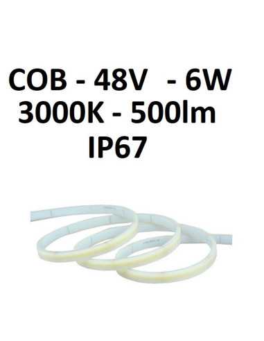 48V COB LED juosta 6W - 3000K - IP67