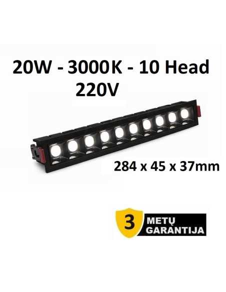Įleidžiamas LED šviestuvas - Downlight 20W - 3000K - Juodas