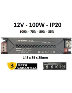Reguliuojamas LED maitinimo šaltinis - 12V - 100W - IP20